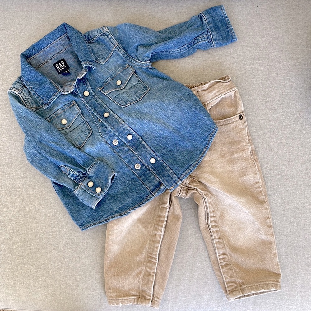 Gap baby boys denim outfit set, 12-18m (shirt and pants)